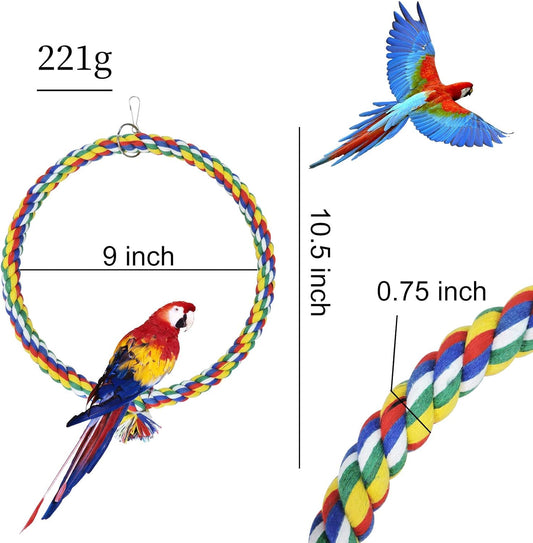 Bird Swing, Cage Hanging Toys Cotton Rope Swing Bite Resistance Perches Toy Parrot Toy Boredom Breaker for Budgie, Cockatiels, Conures, Finches, Small Parakeets (25Cm)