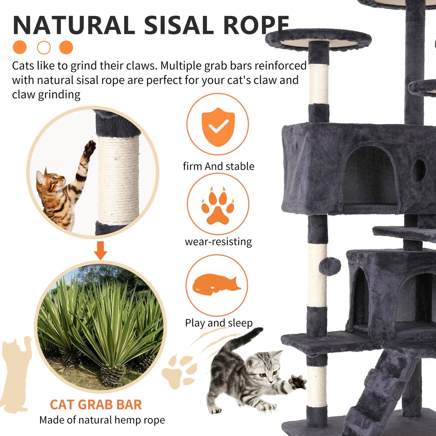 Ultimate 54-Inch Double Condo Cat Tree Tower with Scratching Post & Cozy Perch for Indoor Cats - Stylish Ashy Design