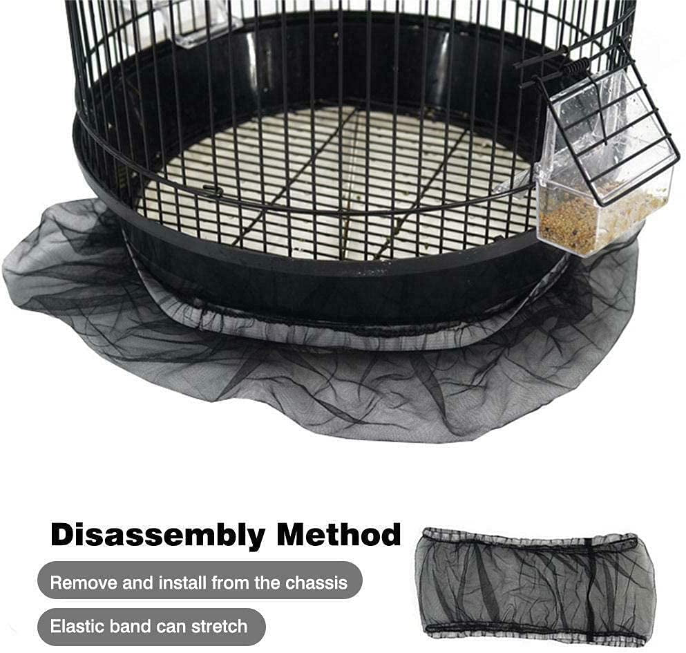 Universal Bird Cage Seed Catcher,Seed Catcher Guard Net Cover,Parrot Nylon Mesh Net Cover,Soft Airy Cage Net Stretchy Skirt for round Square Cage Father'Day Gift(Circumference 50 Inch to 90 Inch,Black