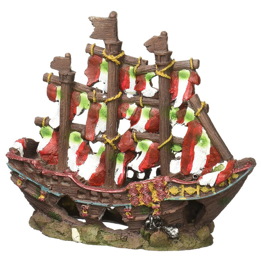 Deco-Replicas Striped Pirate Ship Aquarium Ornament