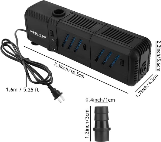 Submersible Aquarium Internal Filter 8W, Adjustable Fish Tank Filter with 200 GPH Water Pump for 10-50 Gallon Fish Tank