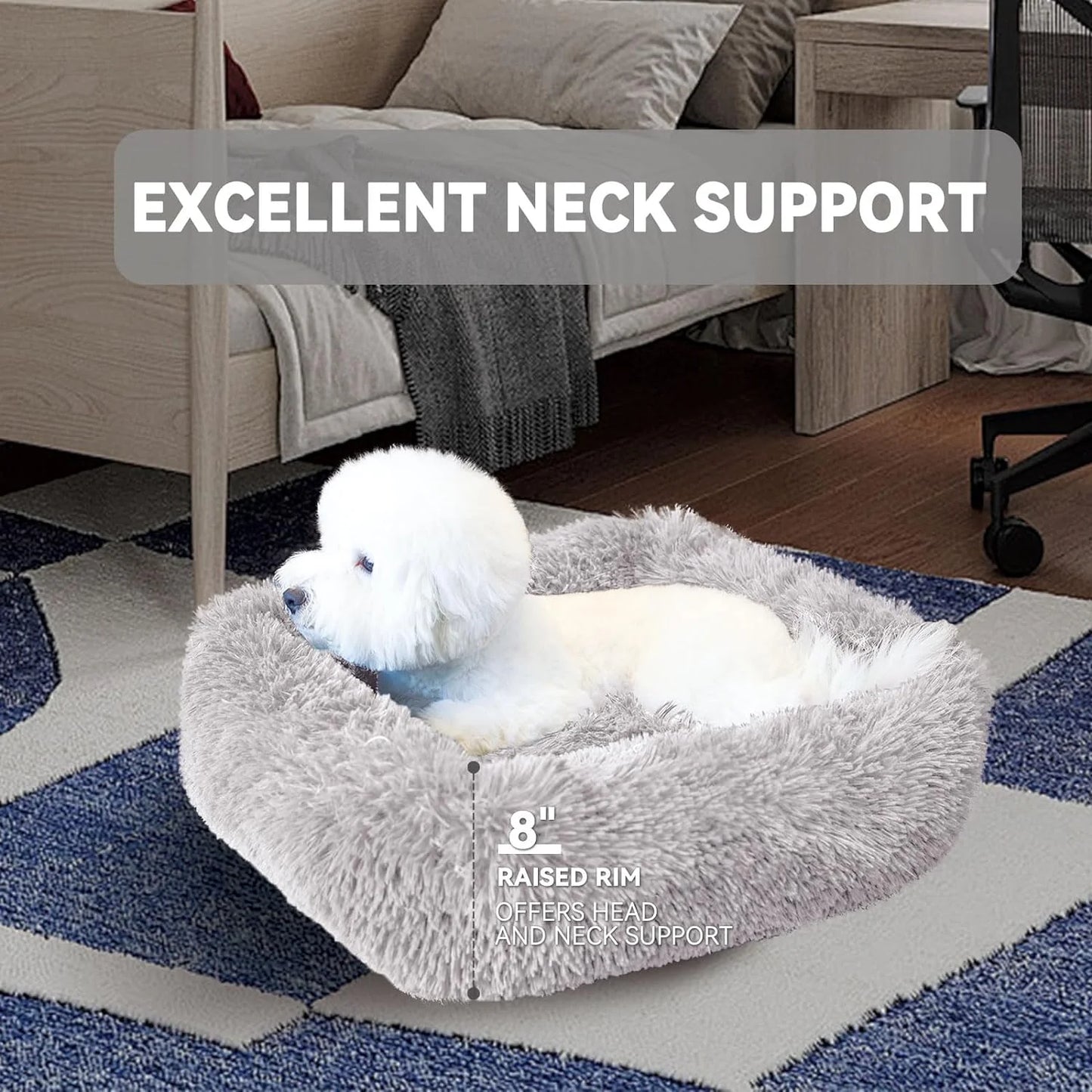 Cat Bed for Indoor Cats, Small Dog Beds for Small Dogs,Soft Long Plush Cushion Washable Puppy Bed,Self-Warming Square Cat Bed Anti-Slip Bottom Cushion (26 X 22 X 8 Inch, Gray)