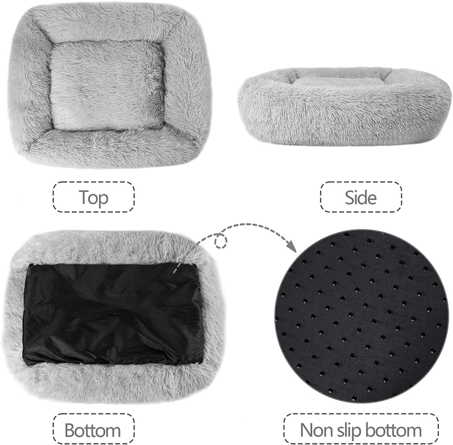 Cat Bed for Indoor Cats, Small Dog Beds for Small Dogs,Soft Long Plush Cushion Washable Puppy Bed,Self-Warming Square Cat Bed Anti-Slip Bottom Cushion (26 X 22 X 8 Inch, Gray)
