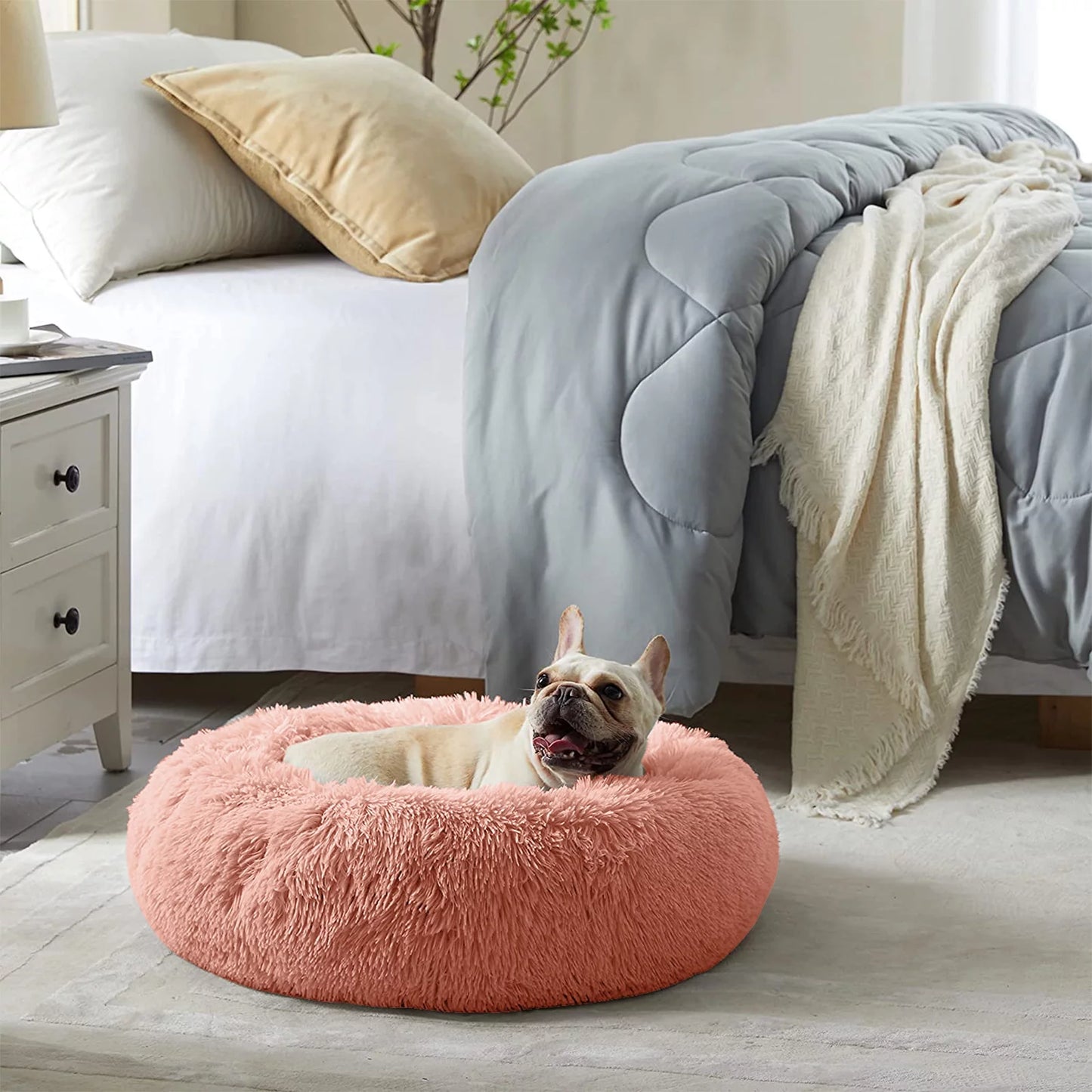 Calming Donut Dog Bed Anti-Anxiety, Self Warming, Cozy Soft Plush round Pet Bed, Ideal for Both Home & Travel, 27"L X 27"W X 8"H
