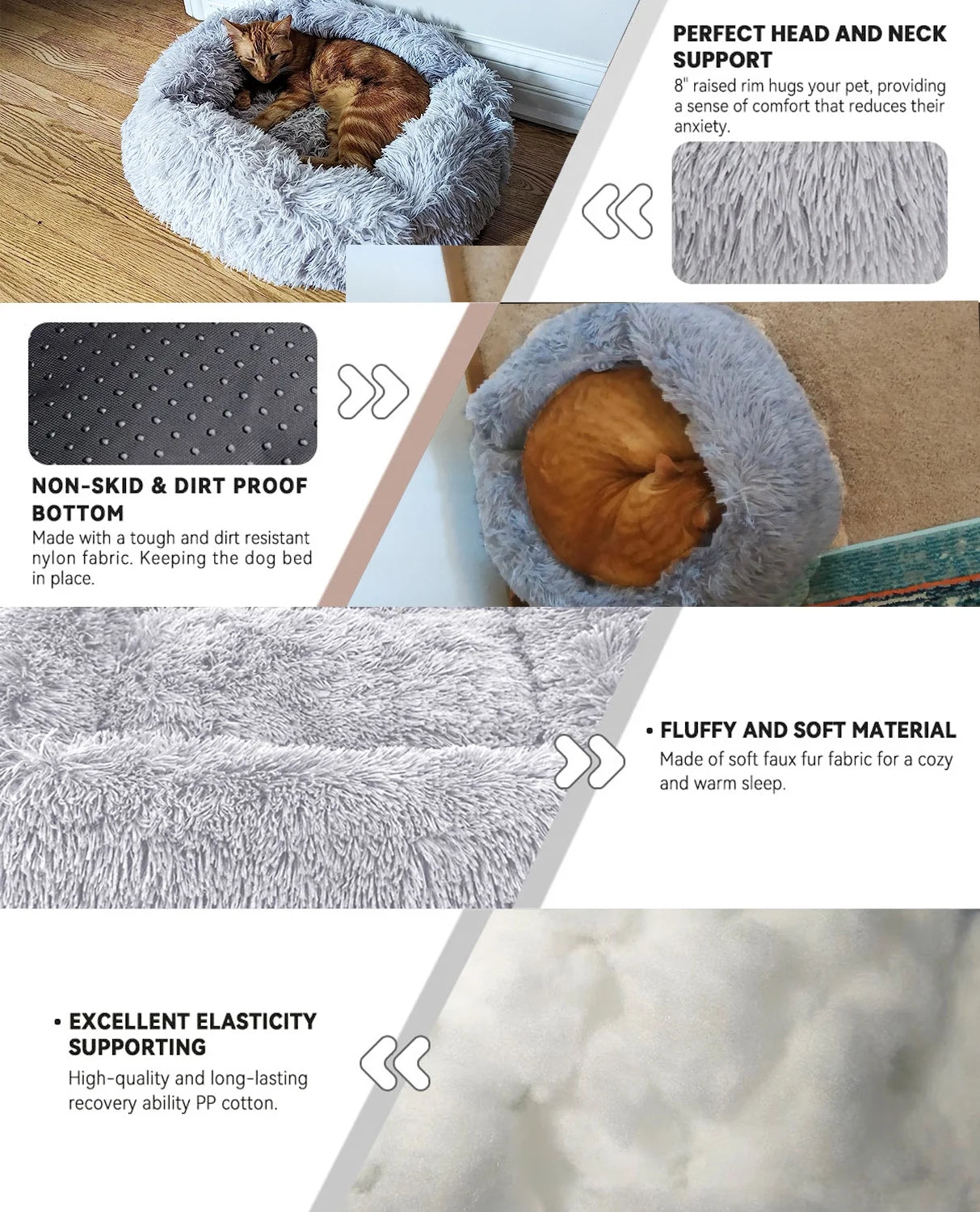 Cat Bed for Indoor Cats, Small Dog Beds for Small Dogs,Soft Long Plush Cushion Washable Puppy Bed,Self-Warming Square Cat Bed Anti-Slip Bottom Cushion (26 X 22 X 8 Inch, Gray)