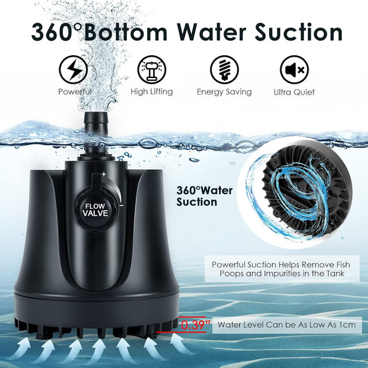 265-800 GPH Submersible Aquarium Water Pump with Adjustable Switch, Water Removal and Drainage Sump Cleaning Pump with 2 Nozzles for Pond, Fish Tanks, Hydroponics, Backyard (60W 800GPH)