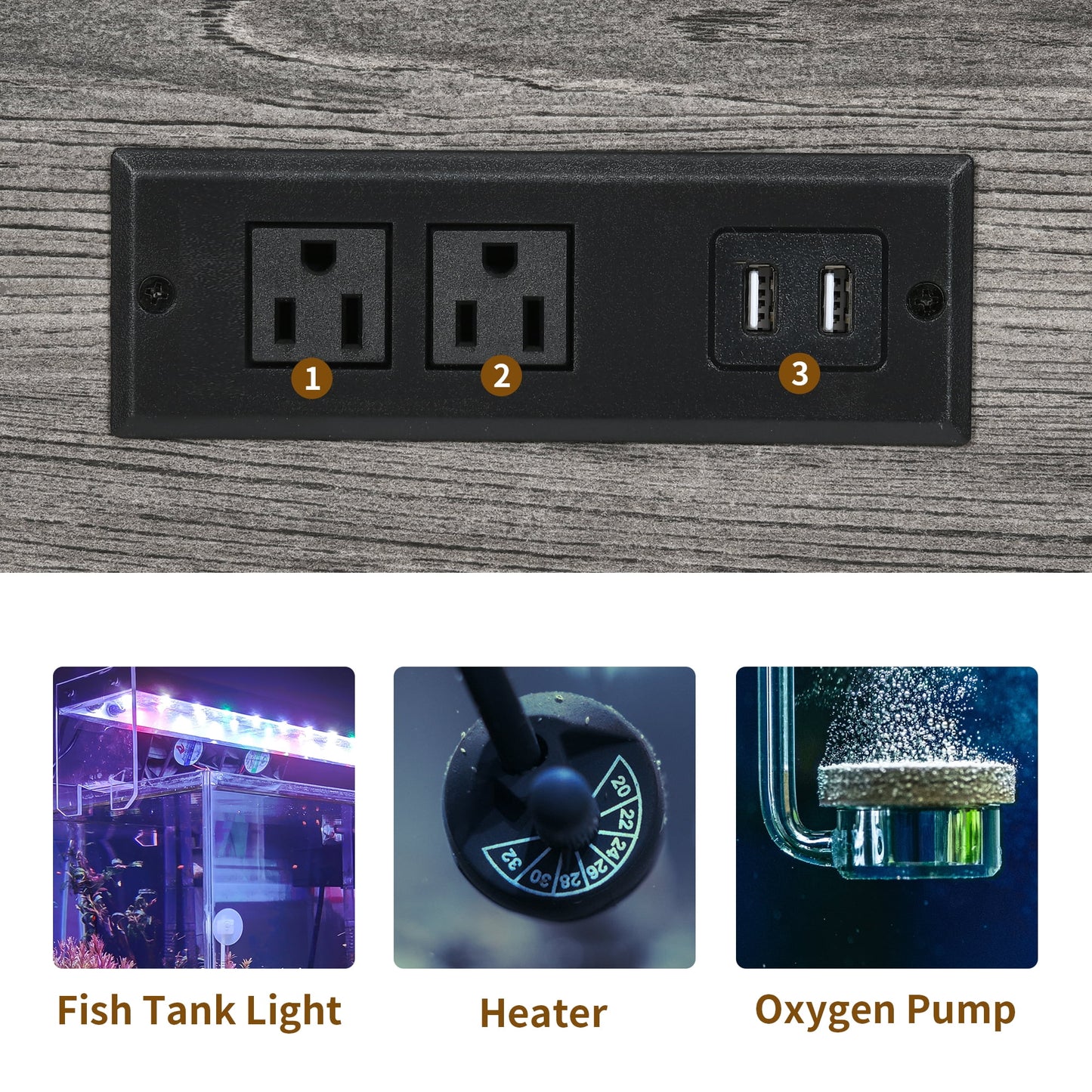Fish Tank Stand Metal Aquarium Stand with Power Outlets & LED Light and Cabinet, for 40-50 Gallon Aquarium Bearable 880LBS Capacity, Gray & Black