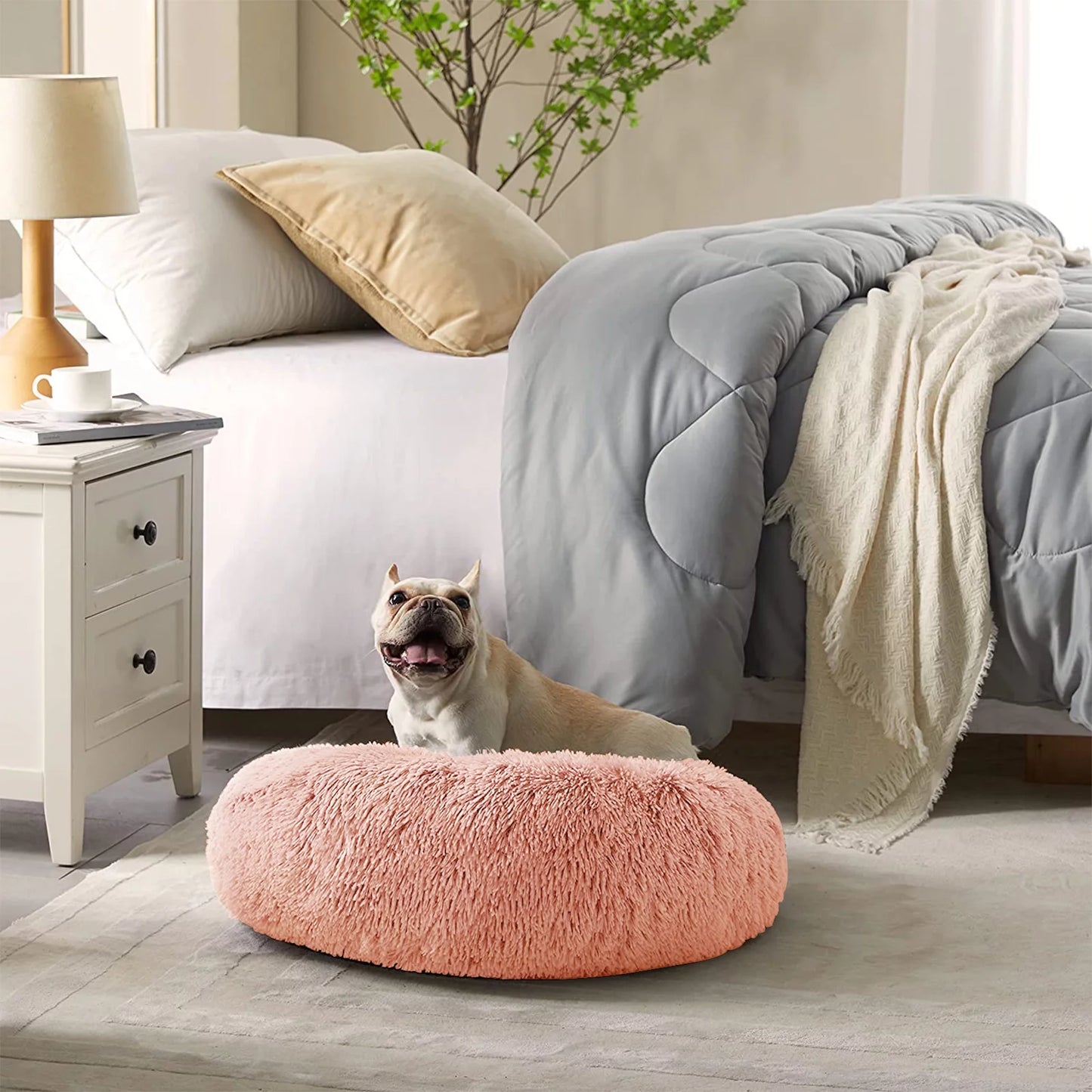 Calming Donut Dog Bed Anti-Anxiety, Self Warming, Cozy Soft Plush round Pet Bed, Ideal for Both Home & Travel, 27"L X 27"W X 8"H
