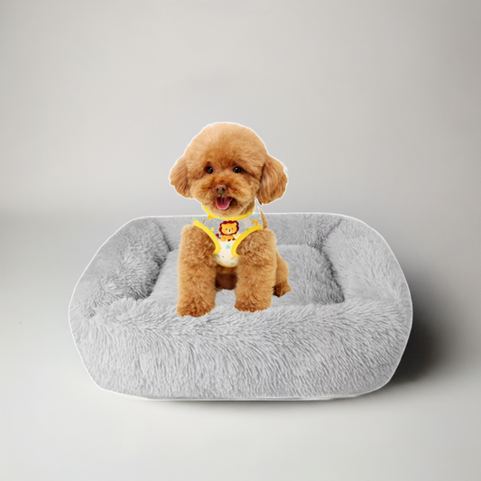 Pet Bed for Indoor Cats Dogs Bed,Soft Long Plush Cushion Washable Dog Bed,Self-Warming Square Cat Bed Anti-Slip Bottom Cushion,Gray