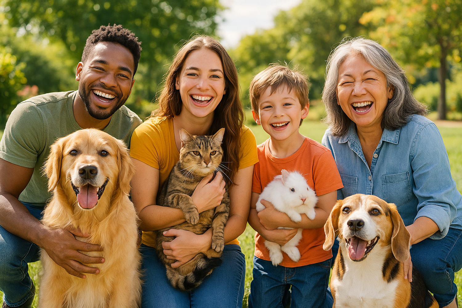 Happy healthy pets with their owners