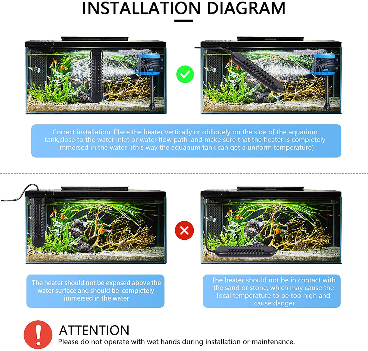 Submersible Aquarium Heater, 800W/1200W Fish Tank Heater, Double Tube Heating, Rapid Heating and Energy Saving, LED Digital Temperature Controller, Suitable for Sea Water and Fresh Water(1200W)