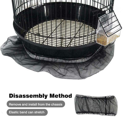 Universal Bird Cage Seed Catcher,Seed Catcher Guard Net Cover,Parrot Nylon Mesh Net Cover,Soft Airy Cage Net Stretchy Skirt for round Square Cage Father'Day Gift(Circumference 50 Inch to 90 Inch，Black