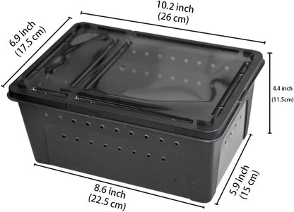 Portable Reptile Terrarium Habitat for Mini Pet Houses Breathable Holes Stackable Container (Black-M)