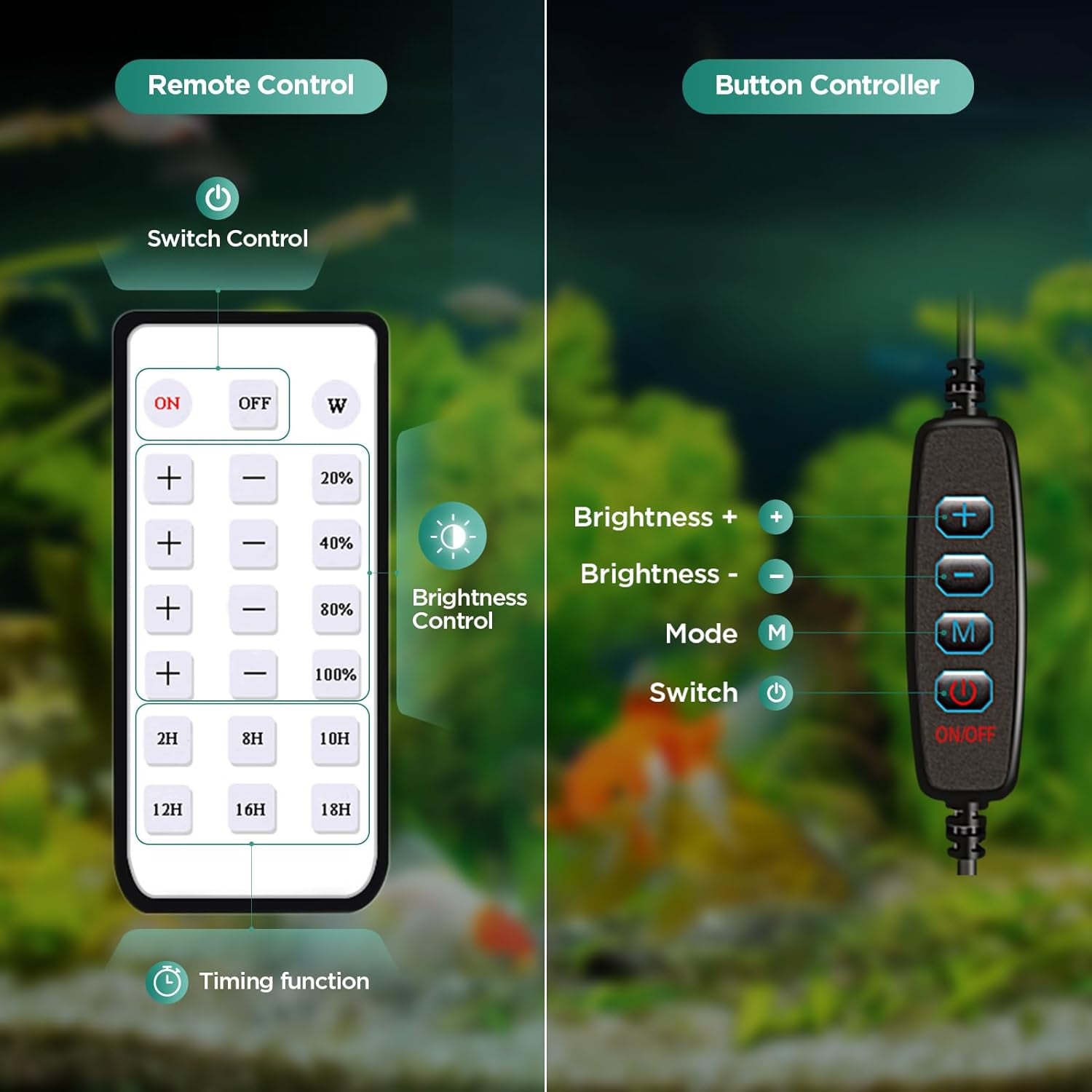 LED Aquarium Light, Planted Tank Light 4 Channels Remote Control 6500K Aquarium LED Light for Freshwater Fish Tank Refugium with Gooseneck (A20 18W Freshwater)