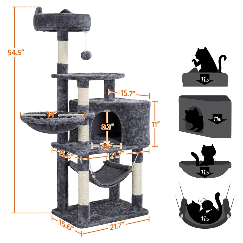 Ultimate 55" Dark Gray Cat Tree Tower - The Perfect Playground for Your Feline Friends!