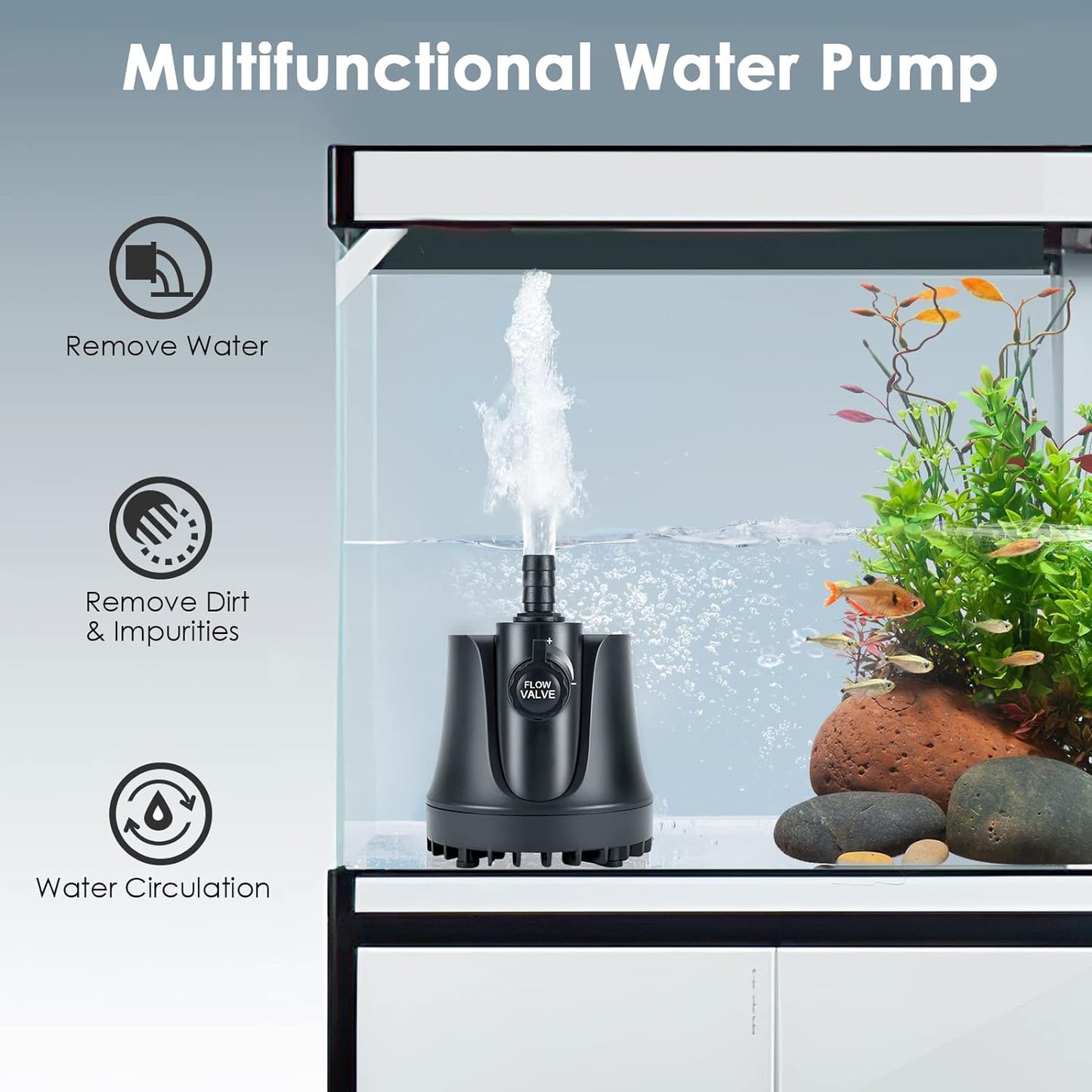 265-800 GPH Submersible Aquarium Water Pump with Adjustable Switch, Water Removal and Drainage Sump Cleaning Pump with 2 Nozzles for Pond, Fish Tanks, Hydroponics, Backyard (60W 800GPH)