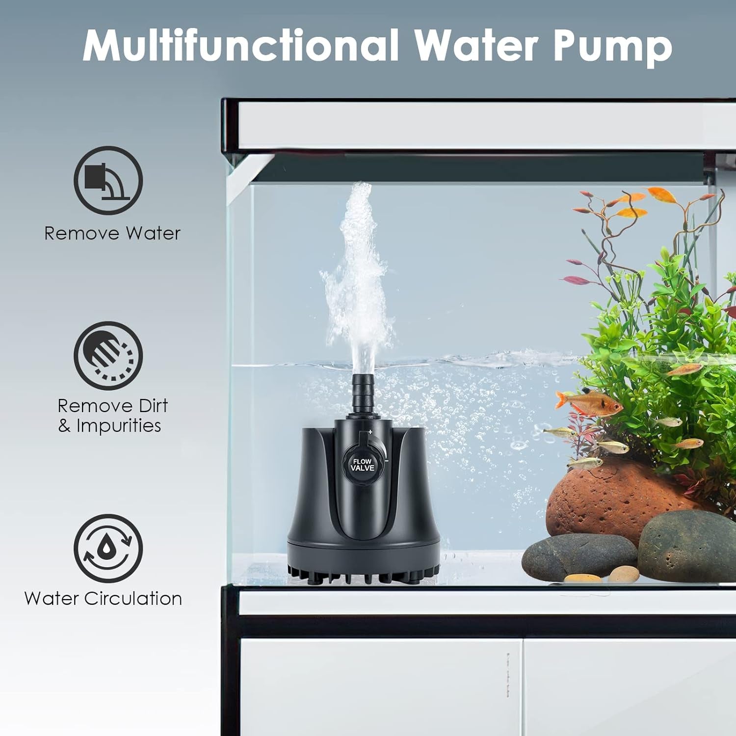 265-800 GPH Submersible Aquarium Water Pump with Adjustable Switch, Water Removal and Drainage Sump Cleaning Pump with 2 Nozzles for Pond, Fish Tanks, Hydroponics, Backyard (60W 800GPH)