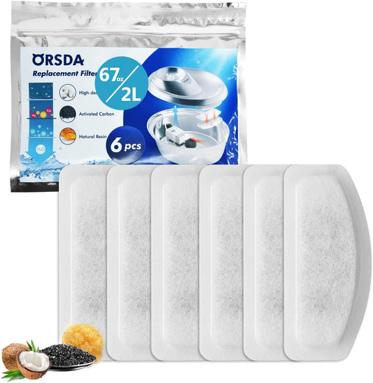 Cat Water Fountain Filters, Replacement Carbon, Resin Filters for D30 67Oz/2L Automatic Pet Fountain Cat Water Fountain Dog Water Dispenser, 4 Filtration System(6Pcs 67Oz/2L Filters)