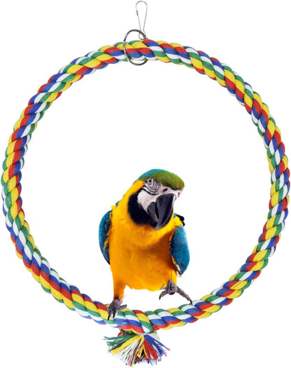 Bird Swing, Cage Hanging Toys Cotton Rope Swing Bite Resistance Perches Toy Parrot Toy Boredom Breaker for Budgie, Cockatiels, Conures, Finches, Small Parakeets (25Cm)