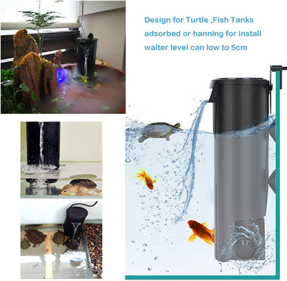 Turtle Filter Aquarium Filter Low Water Level Internal Filter Waterfall Flow Aquarium Pump for Turtle Tank Fish Tank Reptiles Shrimp Frog Crab Tank Amphibian Tank(Filter 2020)