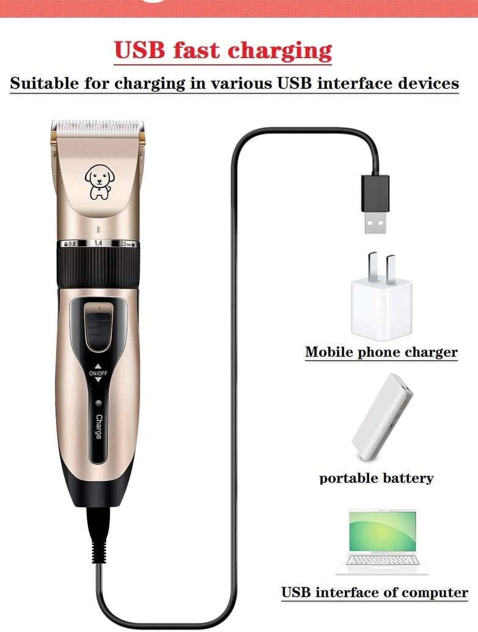 Rechargeable Dog Clippers, Low Noise Pet Shaver Dog Grooming Kit Cordless Professional Dog Hair Trimmer