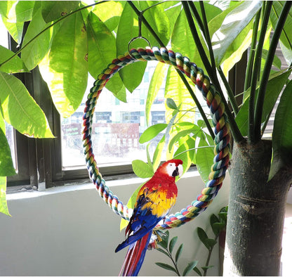 Bird Swing, Cage Hanging Toys Cotton Rope Swing Bite Resistance Perches Toy Parrot Toy Boredom Breaker for Budgie, Cockatiels, Conures, Finches, Small Parakeets (25Cm)