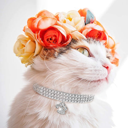  Crystal Cat Collar Elastic Pet Necklace 