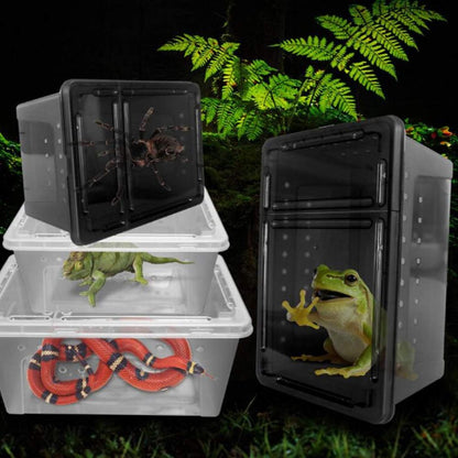 Portable Reptile Terrarium Habitat for Mini Pet Houses Breathable Holes Stackable Container (Black-M)