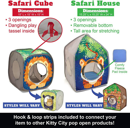 Jungle Cat Cube Combo, Collapsible Cat Cube, Cat Bed, Tunnel, Cat Toy