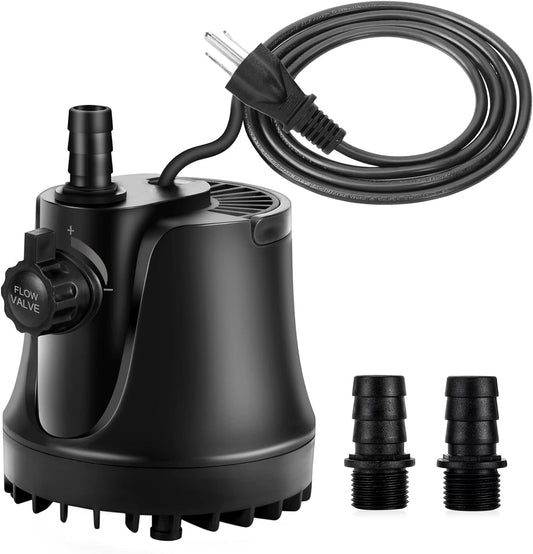 265-800 GPH Submersible Aquarium Water Pump with Adjustable Switch, Water Removal and Drainage Sump Cleaning Pump with 2 Nozzles for Pond, Fish Tanks, Hydroponics, Backyard (60W 800GPH)