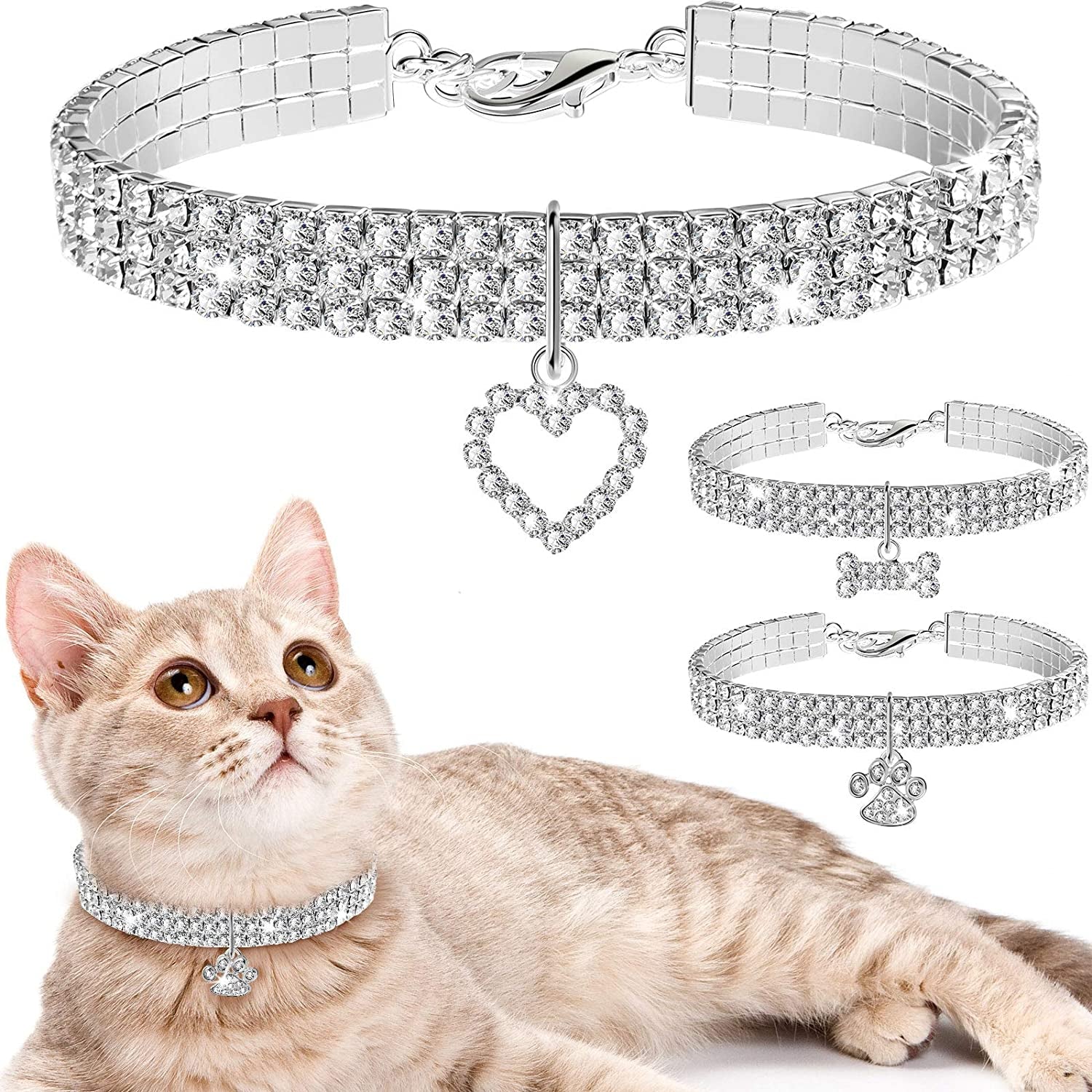  Crystal Cat Collar Elastic Pet Necklace 