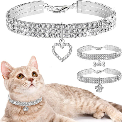  Crystal Cat Collar Elastic Pet Necklace 