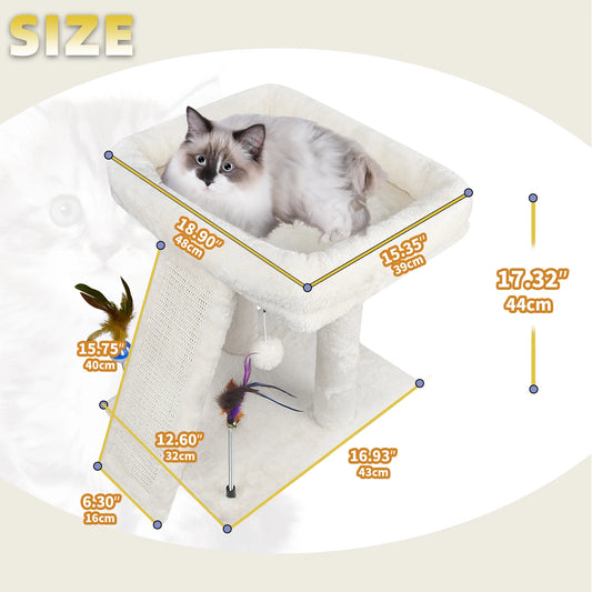 Cozy Beige Cat Tree with Condo, Scratch Post, Hammock & Fun Hanging Balls for Your Feline Friends