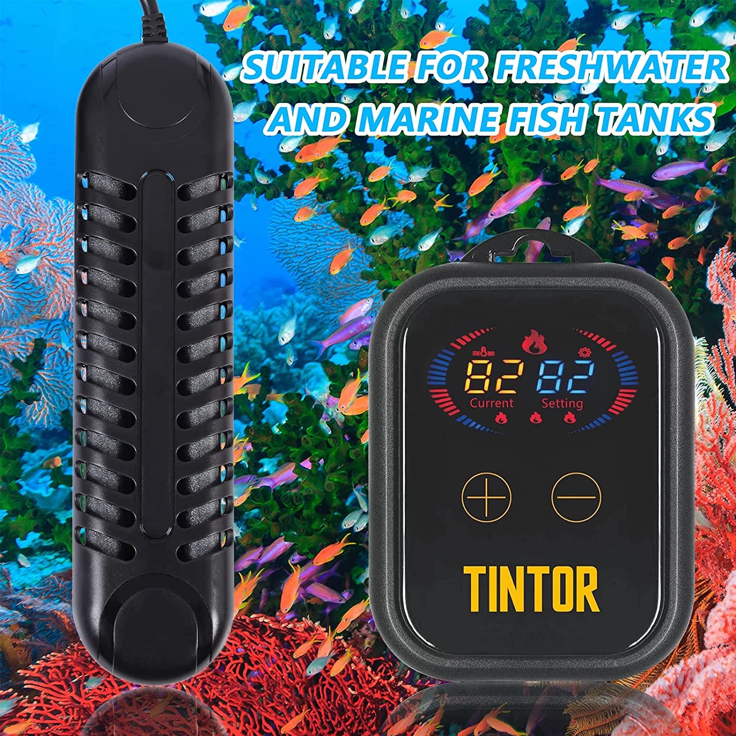 Submersible Aquarium Heater, 800W/1200W Fish Tank Heater, Double Tube Heating, Rapid Heating and Energy Saving, LED Digital Temperature Controller, Suitable for Sea Water and Fresh Water(1200W)
