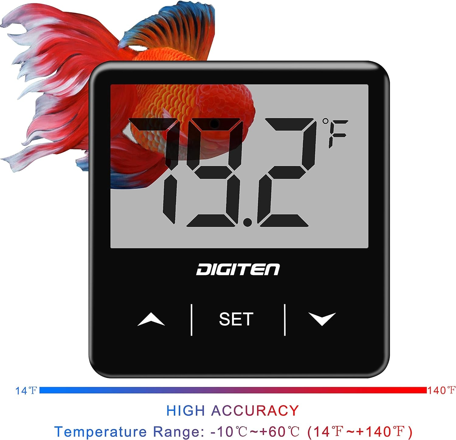 Digital Aquarium Thermometer, Fish Tank Thermometer with Large LCD Display, Stick-On Tank Temp Sensor Ensures Accurate Reading, High/Low-Temperature Alarm Aquarium Thermometer