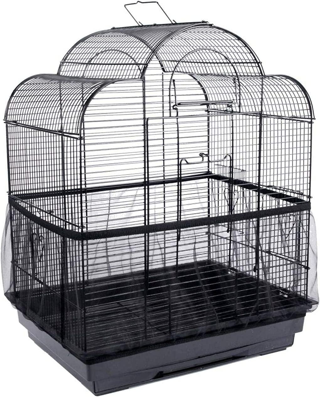 Universal Bird Cage Seed Catcher,Seed Catcher Guard Net Cover,Parrot Nylon Mesh Net Cover,Soft Airy Cage Net Stretchy Skirt for round Square Cage Father'Day Gift(Circumference 50 Inch to 90 Inch，Black
