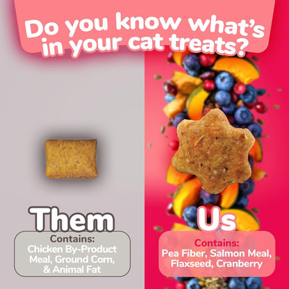 Cat Crunchy Treats for Cats – Healthy Low Calorie Packed with Protein – Free of Wheat, Corn and Soy – Made with Real Salmon with Cranberry – 2.5 Ounces