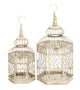 Cream Vintage Metal Birdcage with Crisscross Vertical Bars and Floral Embossed Design, Set of 2 21", 18"H