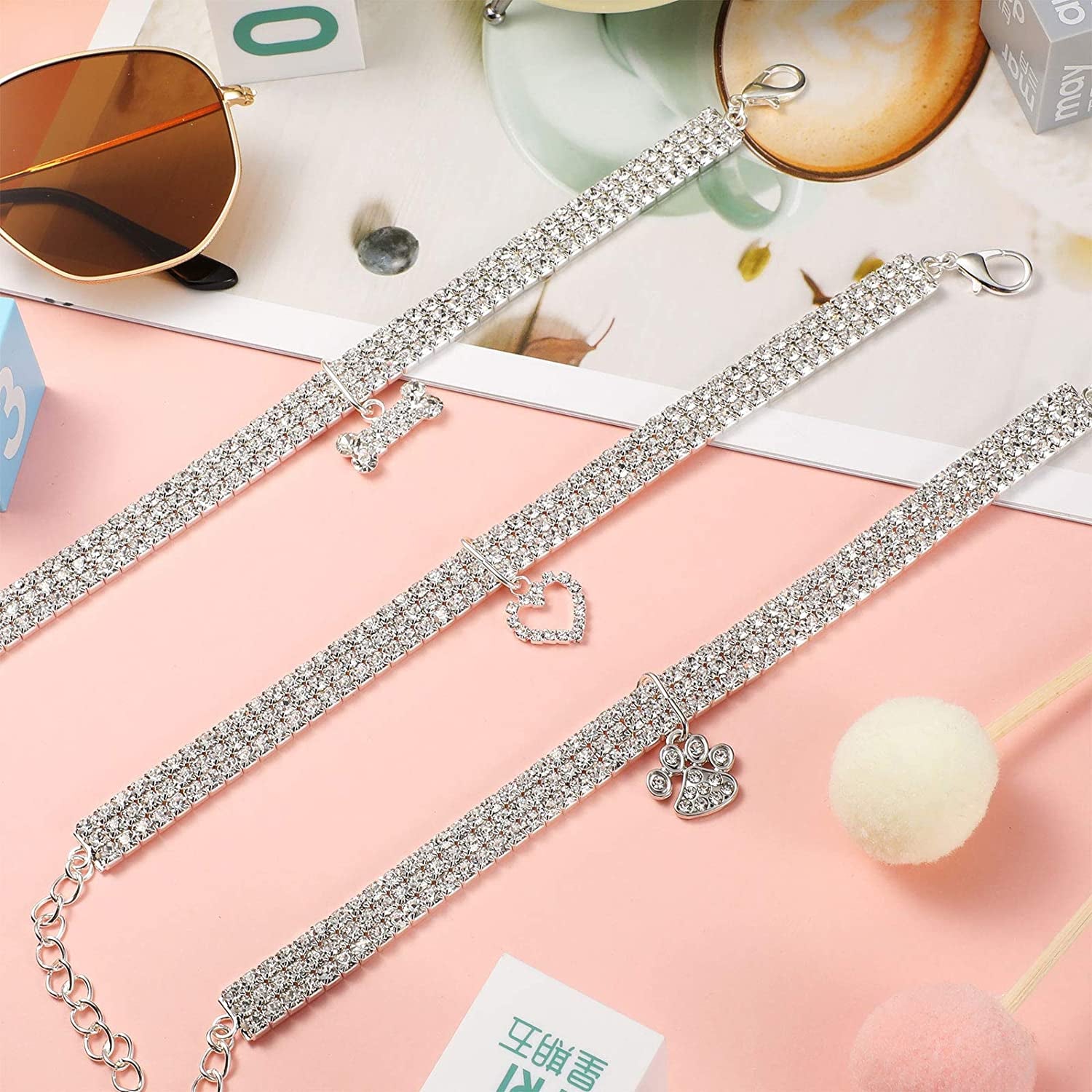  Crystal Cat Collar Elastic Pet Necklace 