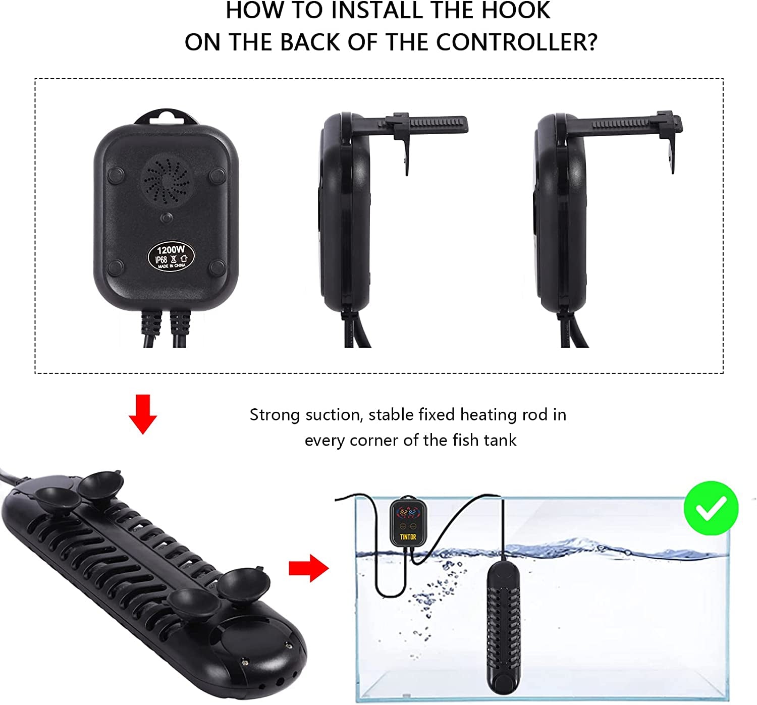 Submersible Aquarium Heater, 800W/1200W Fish Tank Heater, Double Tube Heating, Rapid Heating and Energy Saving, LED Digital Temperature Controller, Suitable for Sea Water and Fresh Water(1200W)
