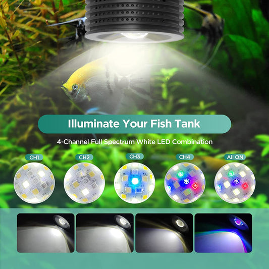 LED Aquarium Light, Planted Tank Light 4 Channels Remote Control 6500K Aquarium LED Light for Freshwater Fish Tank Refugium with Gooseneck (A20 18W Freshwater)
