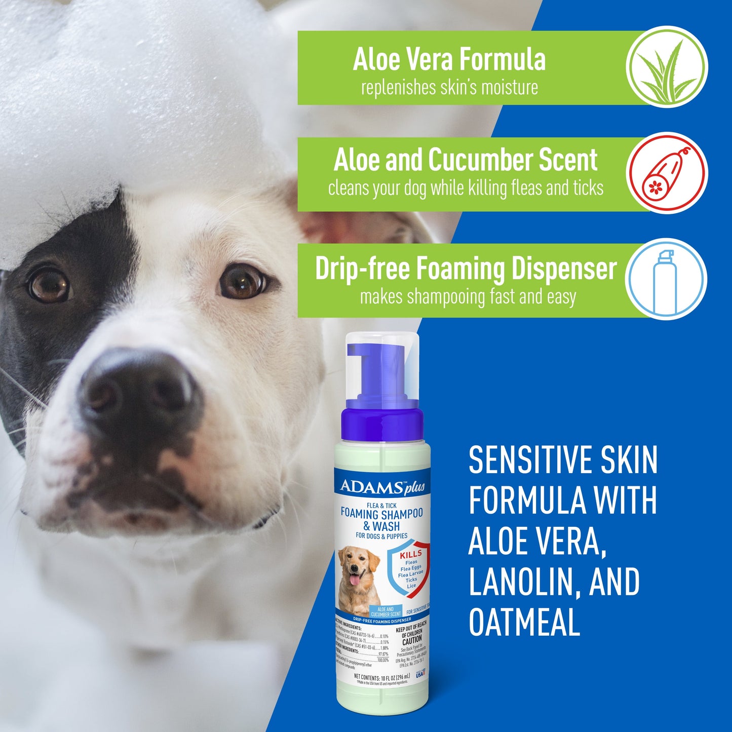 Keep Your Dog Happy and Flea-Free with ADAMS Plus Flea & Tick Foaming Shampoo & Wash - 2 Pack for Sensitive Skin!