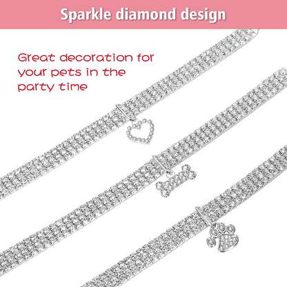  Crystal Cat Collar Elastic Pet Necklace 