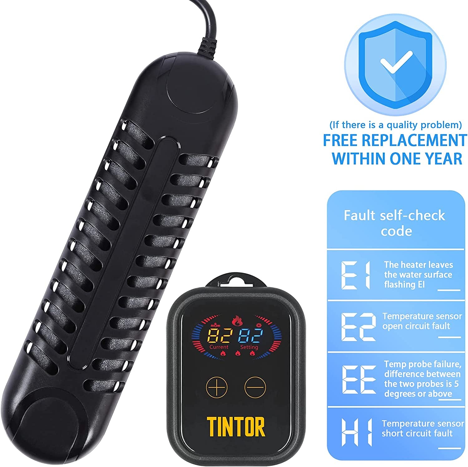 Submersible Aquarium Heater, 800W/1200W Fish Tank Heater, Double Tube Heating, Rapid Heating and Energy Saving, LED Digital Temperature Controller, Suitable for Sea Water and Fresh Water(1200W)