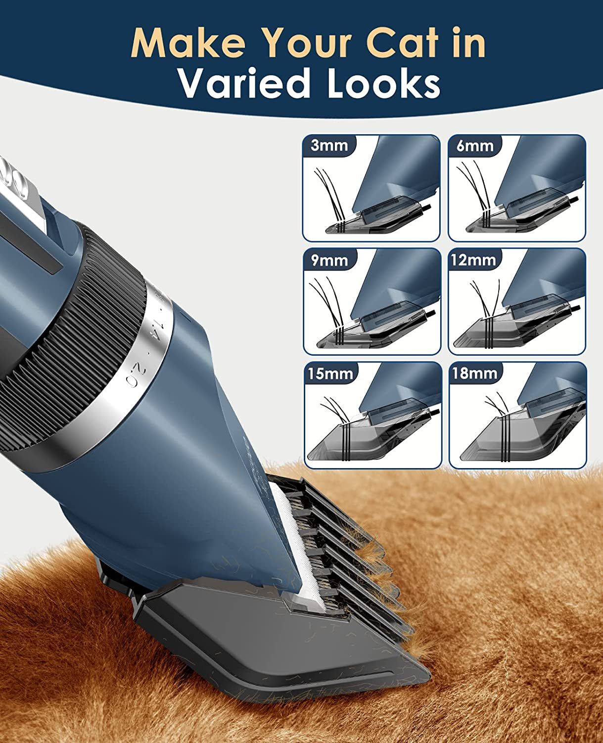 Cat Clippers for Matted Hair, Quiet Cat Shaver for Long Hair, Cordless Cat Hair Trimmer for Grooming, 2 Speed Pet Shaver Cat Grooming Kit for Cats Small Dogs Animals (Blue)…