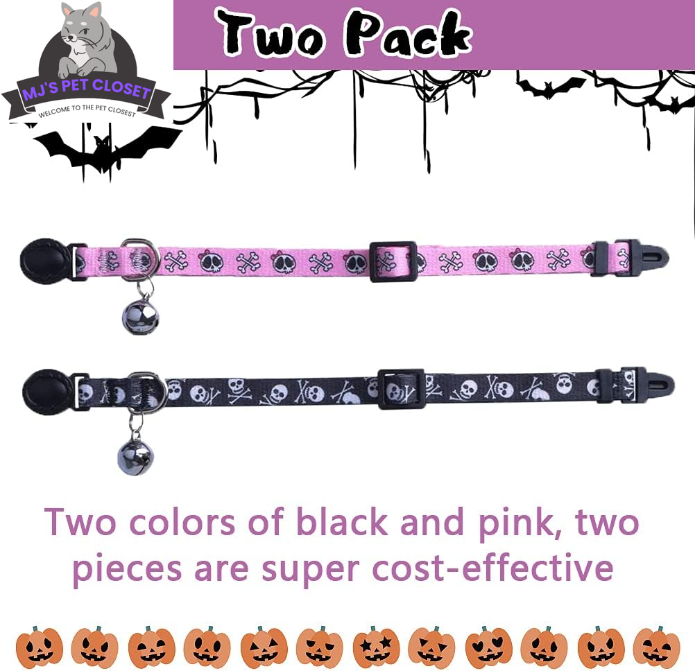 Cute & Stylish Breakaway Cat Collars! 🐾🎀 2-pack in Pink & Black Skull Design, Perfect for Your Fashionable Feline! 💖🐱 